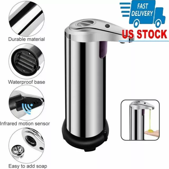 250ml Stainless Auto Handsfree Sensor Touchless Soap Dispenser Kitchen Bathroom