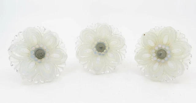 Antique Opalescent Rosette Sandwich Glass Tie Backs 4.5" Diameter, Set of 2