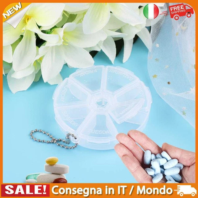 IT Portable 7 Day Weekly Round Drug Tablet Pill Box Spaccalegna (bianco)