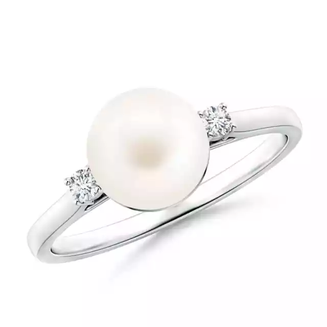 ANGARA 8mm Freshwater Pearl Ring with Diamond Accents in Silver for Women, Girls