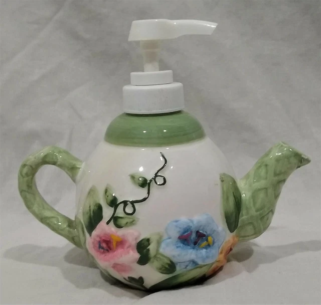 CERAMIC TEAPOT SOAP/LOTION DispenserBathroom/KitchenGreen/White