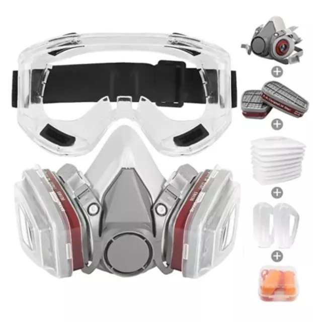 Respirator Mask Reusable Half Face Cover Gas Mask with Safety Glasses, Paint Fac