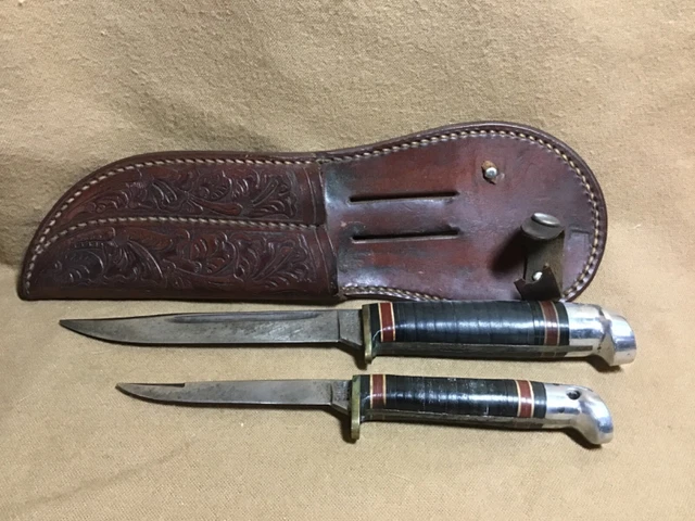 Western Boulder Colorado Skinning Knife Set, L48A & L28 With Sheath, VINTAGE