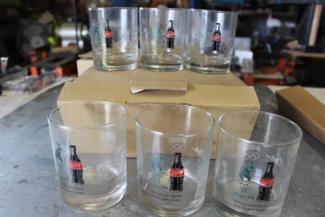 Coca Cola Atlanta 1996 Olympic Games Official Etched Glass Tumblers Set of 6