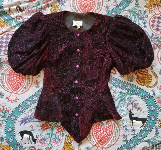 Vintage 80s glam Evenings by Pantagis huge puff sleeves glitter shirt S/M