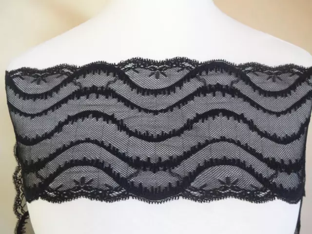 Französische Spitze elastisch,Spitzenborte, Lace ,stretch schwarz 16cm breit