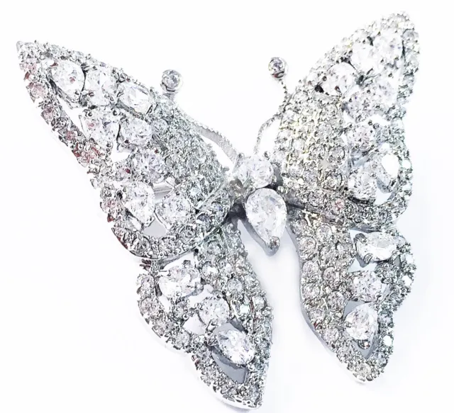 USA BROOCH PIN Wedding Bridal CZ Cubic Zirconia Romantic Butterfly 3D