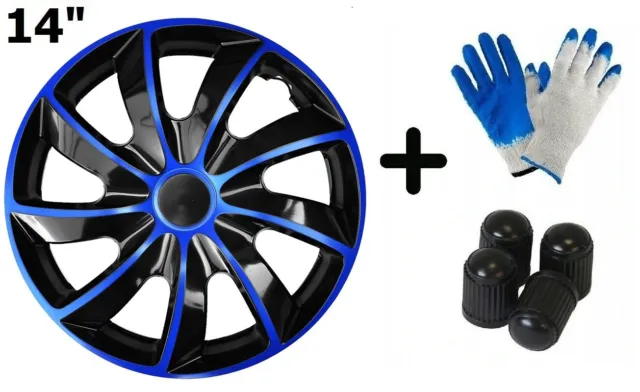 14" QUAD BICOLOR BLUE wheel TRIMS car covers HUB CAPS set of 4 | 3585