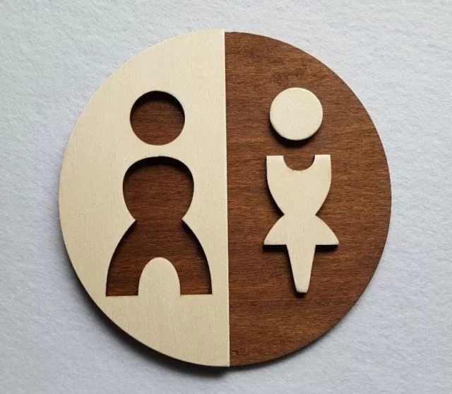 WC Schild Toilettenschild Toilette Türschild Damen Herren Wood Holz Piktogramm