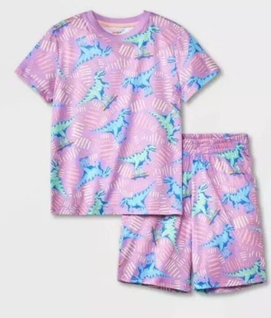 Cat & Jack Boys Pajama Set Short Sleeve & Shorts T-Rex Purple L 10/12