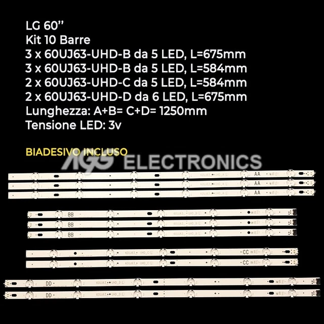 KIT 10 BARRES STRIP TV LED LG 55UJ63-UHD-A / B AGF78738601 55LH515V