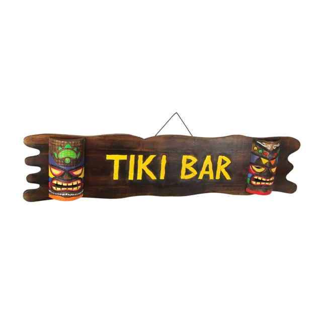 39 Inch Wood Tiki Bar Hanging Sign Hand Carved Decorative Mask Sculpture Decor