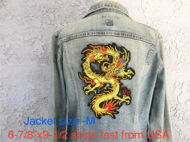 Large/full embroidered flying golden fire dragon iron-on patch- Ships from USA