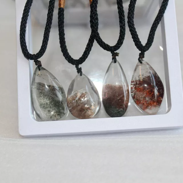 Natural Ghost Phantom Stone Pendant Clear Quartz Crystal Necklace Healing Reiki