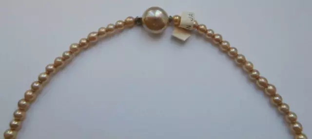 BNWOT Vintage 1950s Single String Glass Bead Cream Faux-Pearl Necklace Deadstock 3