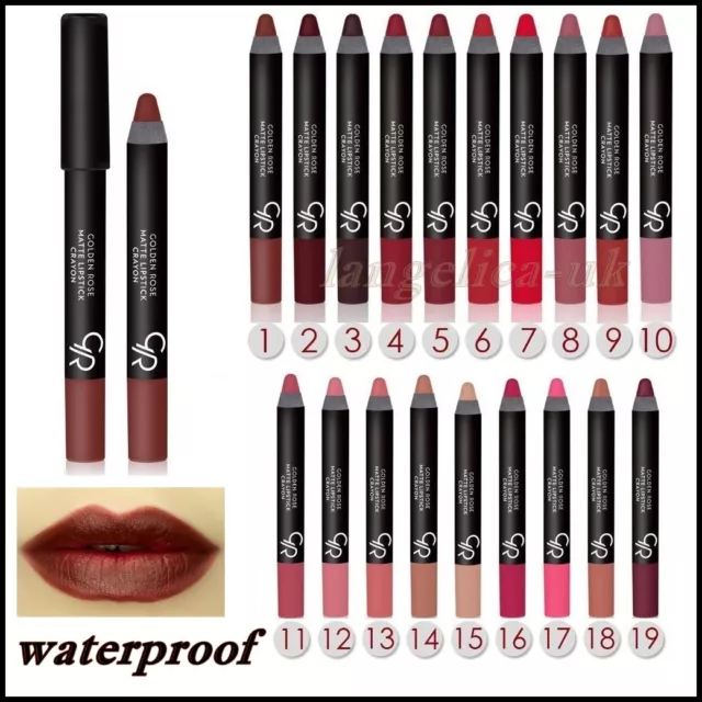 Golden Rose Matte Lipstick Pencil Crayon Vitamin E Waterproof 19 Shades