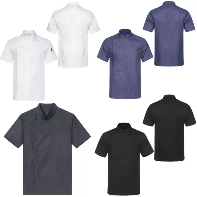Men's Chef T-shirts Hotel Uniform Cooking Clothes Cafe Costume Solid Color Tops