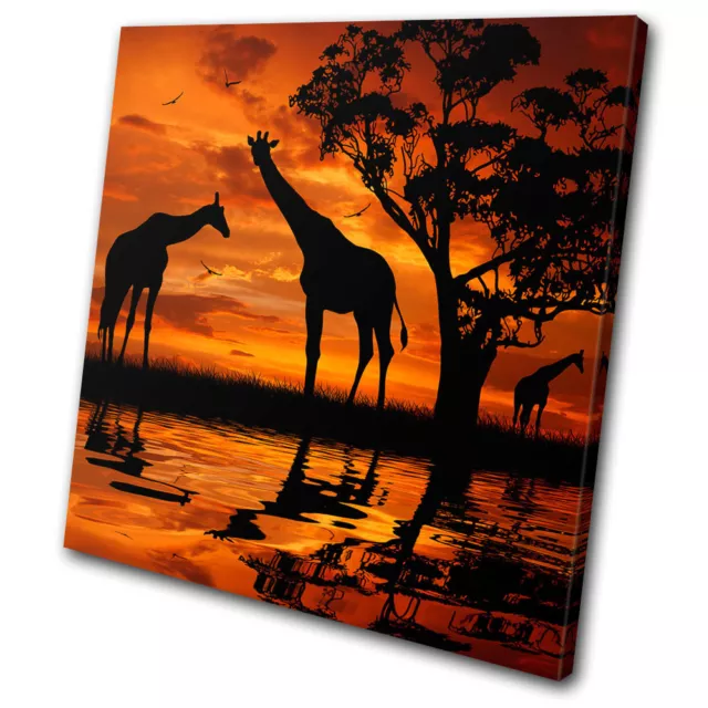 Animals Giraffe African Sunset SINGLE CANVAS WALL ART Picture Print VA