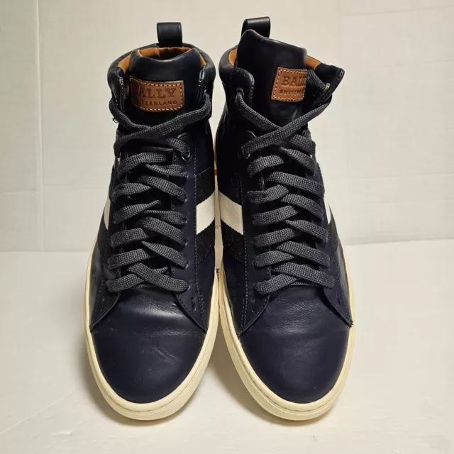 BALLY LEATHER HIGH Top Sneakers Men's 8.5D Blue Pre Owned $130.00 ...