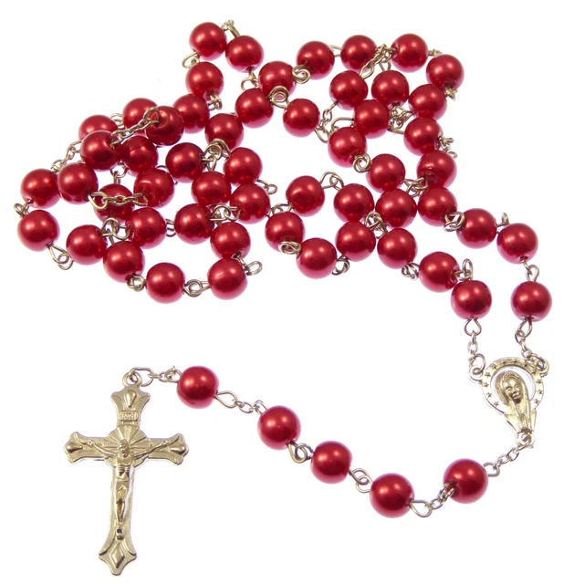 Cristiano Rosso Metallo Lungo Rosari Nostra Signora Centro Prayer Collana Regalo