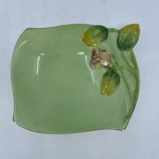 Vintage Royal Winton Grimwades Green Pink Rosebud Pin Dish c 1960