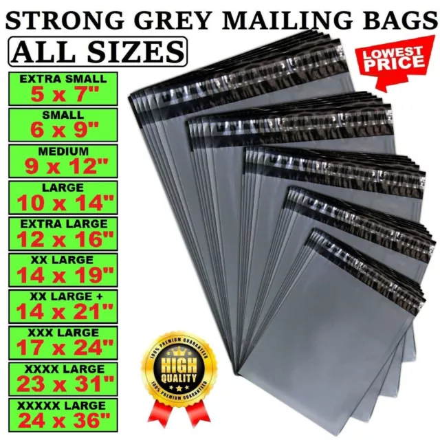 Strong Grey Plastic Mailing Bags Poly Postage Post Postal Self Seal Parcel Sizes