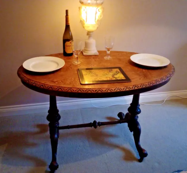 Antique Victorian Walnut & Oak Twin Pedestal Breakfast Table