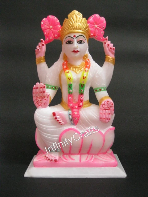 27.9cm Marbre Blanc Déesse De Richesse Statue Avec Fait à la Main Laxmi Ji