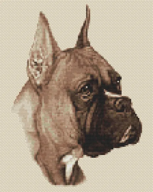 Boxer Hund Kreuzstich Design (Sepia, 8""x10"", 20x25 cm, Kit oder Diagramm)