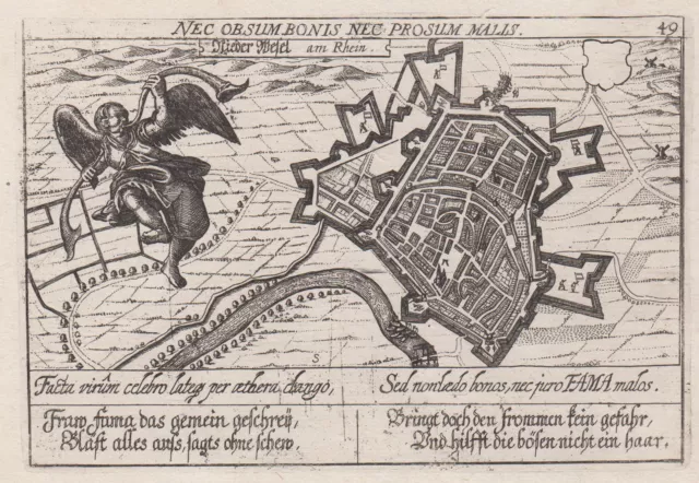 Wesel Gesamtansicht Vogelschau Original Kupferstich Meisner 1625