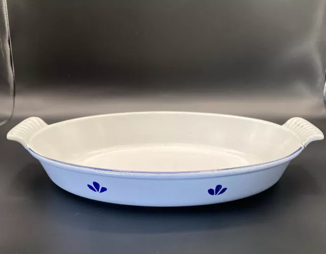 Vintage Dru Enamel Cast Iron Blue Tulip #26 10x7x2 Oval Casserole Au Gratin Dish