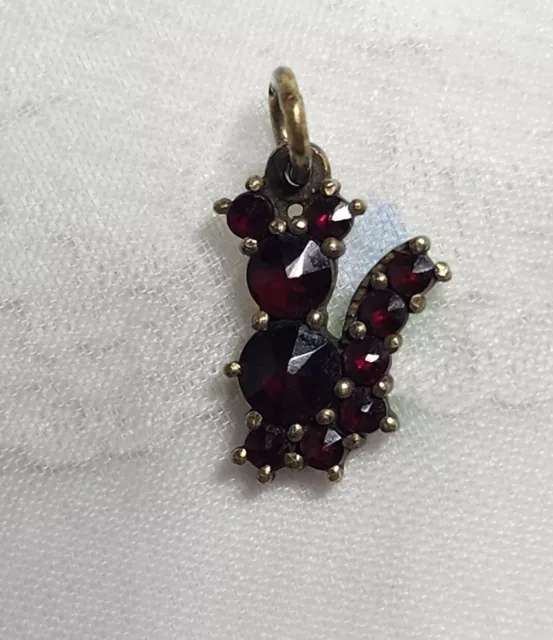 Vintage Bohemian Czech Republic Garnet Cat Kitten Small Pendant Stamped G1 900