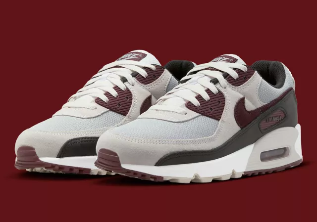 Nike Air Max 90 Sneakers Wolf Grey/Burgundy Mens Size US 7-14 Casual Shoes New✅