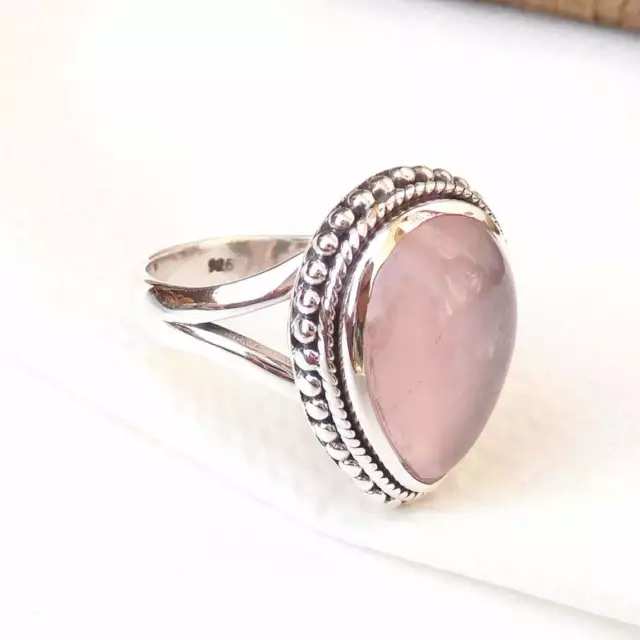 Black Friday Rose Quartz Gemstone 925 Sterling Silver Handmade Ring All Size