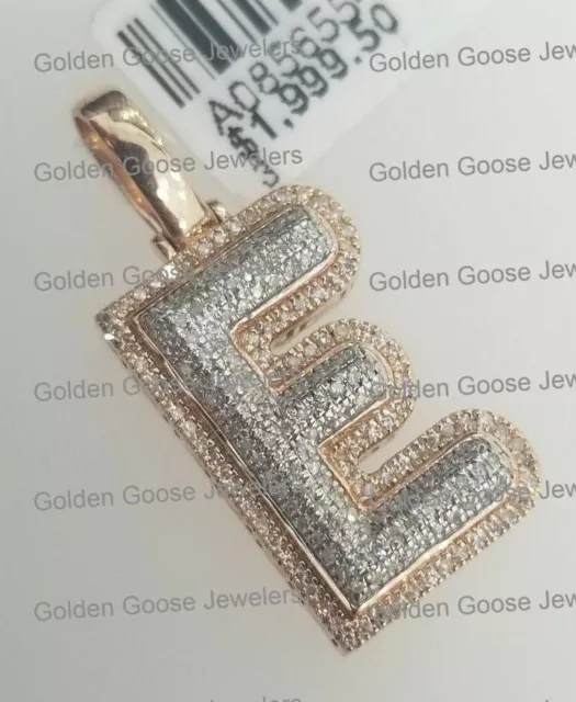 Real 10K Rose Gold Bubble Letter Initial E Iced Genuine Diamonds Pendant Charm