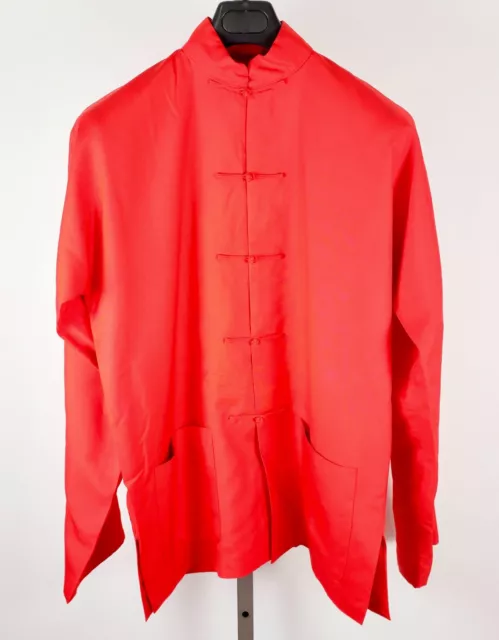 Shanghai Tang mens jacket sz 36 / Small pure silk frog golden red