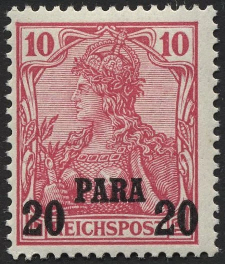 DP TÜRKEI 13II *, 1904, 20 PA. auf 10 Pf., Aufdruck Type II, Falzreste, Mi. 38.-