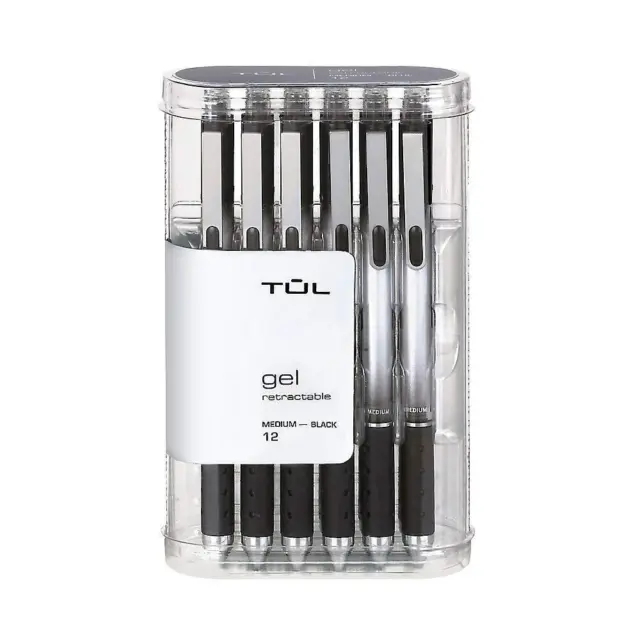 TUL Gel Pens, Retractable, Medium Point, 0.7 mm, Gray Barrel, Black Ink, Pack...