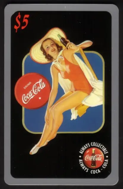 Coca-Cola '95 Pin-Up Damen IN Rot Badeanzug Halten Coke Flasche Handy Karte