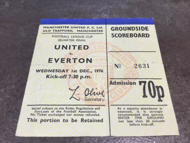 Manchester United v Everton 1 December 1976 Match Ticket