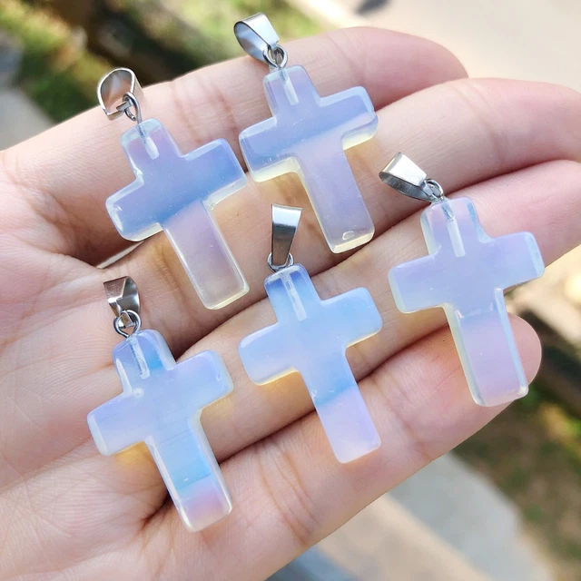 Opalite Gem Tree Of Life Necklace Chakra Cross Reiki Healing Amulet