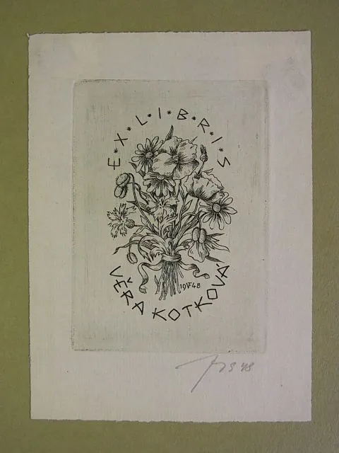 Vitezlav Fleissig: Exlibris für Vera Kotkova. Blumenstrauss. Original-Radierung