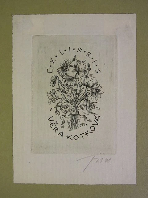 Vitezlav Fleissig: Exlibris für Vera Kotkova. Blumenstrauss. Original-Radierung
