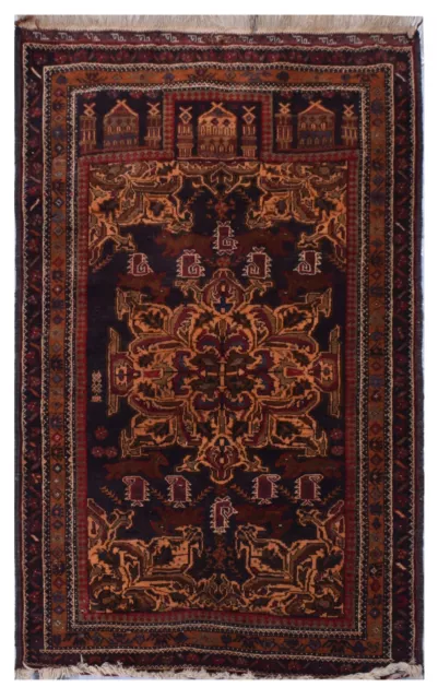 Antique Afghan Balochi Area Rug - 2.5x4 ft | Handmade Wool | Abstract Pattern R5