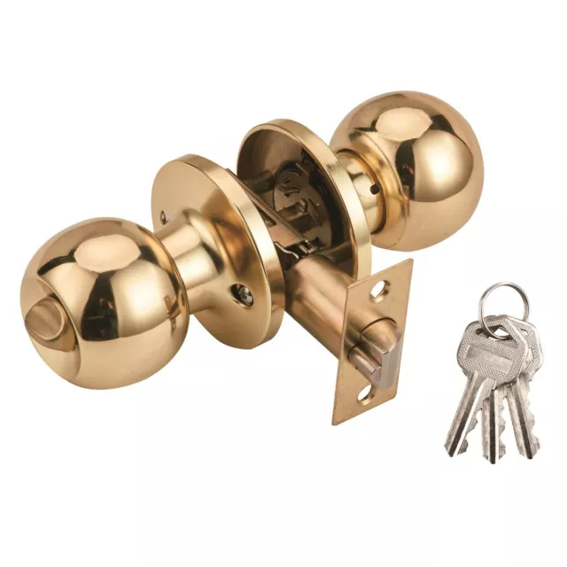 Door Knob With Keyed Entry Polished Brass Fits all Standard Doors Front and Rear