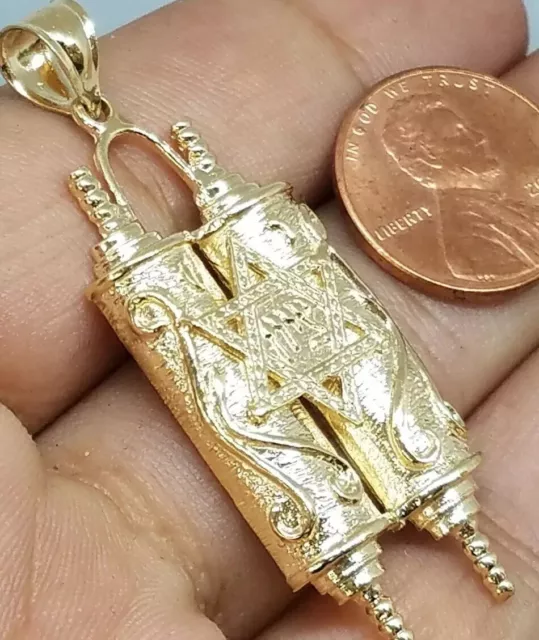 GoLD Torah pendant 14k star david Jewish kaballah chai Necklac Judaica Israel 2"