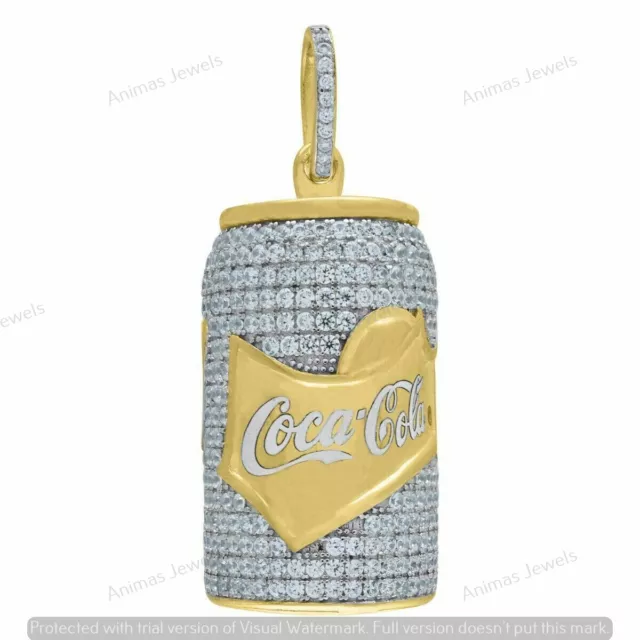 14K Yellow Gold Plated 2 CT Moissanite Men's Coca-Cola Coke Bottle Pendant 1.8"