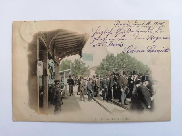 cpa PARIS Expo 1900 TROTTOIR ROULANT Gare PLATE FORME MOBILE Moving Walkway