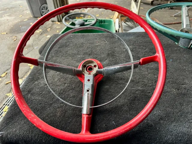 1955  1956 Chevy Belair  Steering Wheel Horn Ring  Original Vintage Salmon Red