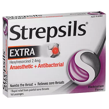 Strepsils Extra Blackcurrant Fast Numbing Anaesthetic Lozenges 16 Pack